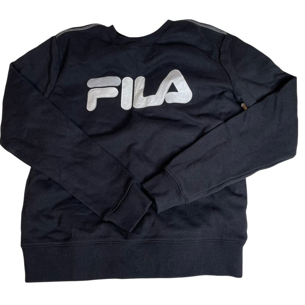FILA Contrast Stitching Pullover Sweater Black Small‎ Embroidered 90s Crewneck